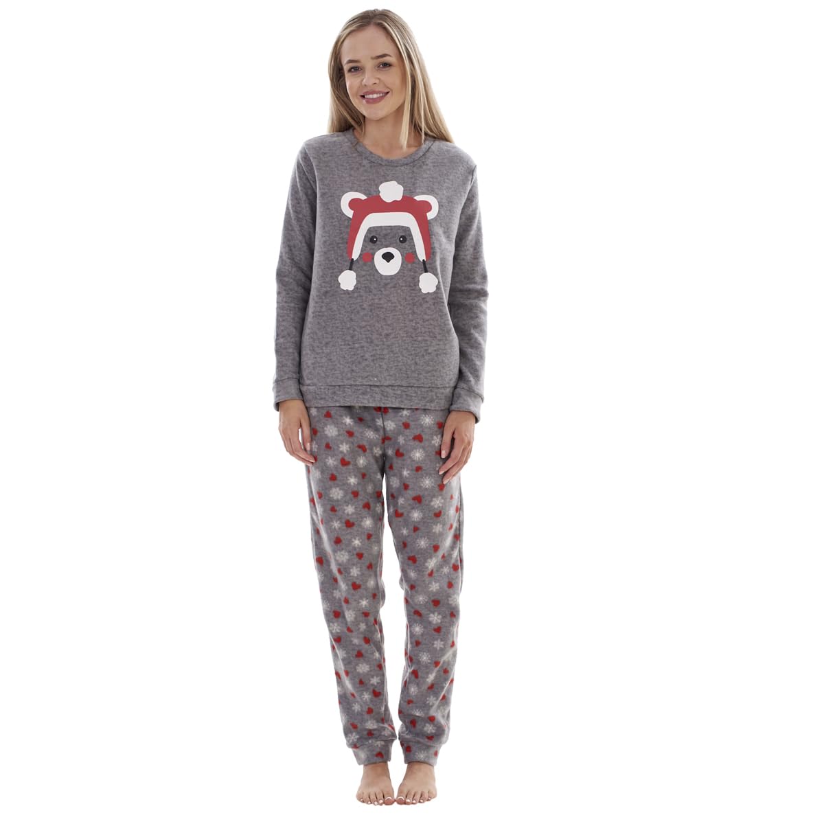 ChicWhisper Ladies Fleece Pyjamas Printed Winter Warm PJ'S Nightwear