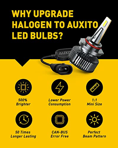 Image of AUXITO 9005 Bulbs, Mini Sized, CanBus Ready, 50,000 Lumens 900% Brighter, Beam Adjustable 9005 HB3 Light Bulb, 6500K Xenon White, Pack of 2