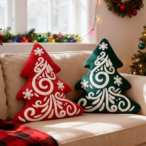 Lanpn 2 Stück Weihnachtsbaum Kissen Weihnachtskissen, Schneeflocke...
