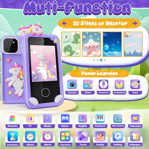 Image of Cason Small Smart Phone for Boys & Girls,2.8 inch Touch Screen Mini Toy Phone for Kids with Dual Camera, Music Player, Games Kids Mobile with 8GB SD Card (Purple)