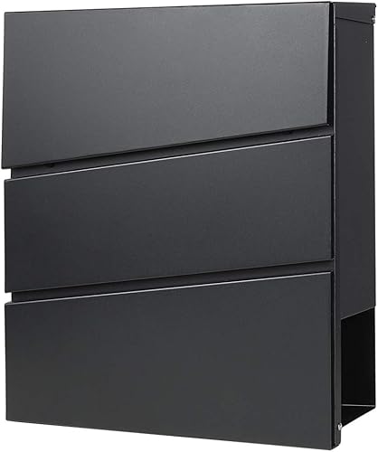 Decaller Buzones de metal para montar en la pared con cerradura de llave, buzón grande con compartimento para periódicos, color negro, de 13 x 14 25