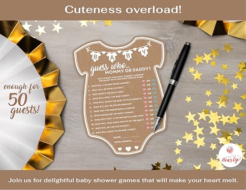 image for Party Hearty Baby Shower Games for Girl or Boy, 50 pcs Mommy or Daddy 