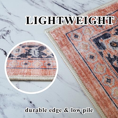 Hallway Washable Runner Rug - 2'6x12 Kitchen Rugs Entryway Rug Runner Vintage Soft Floor Mat Non Slip Indoor Farmhouse Carpet for Bathroom Living Room Bedroom (2'6''x12', Orange)