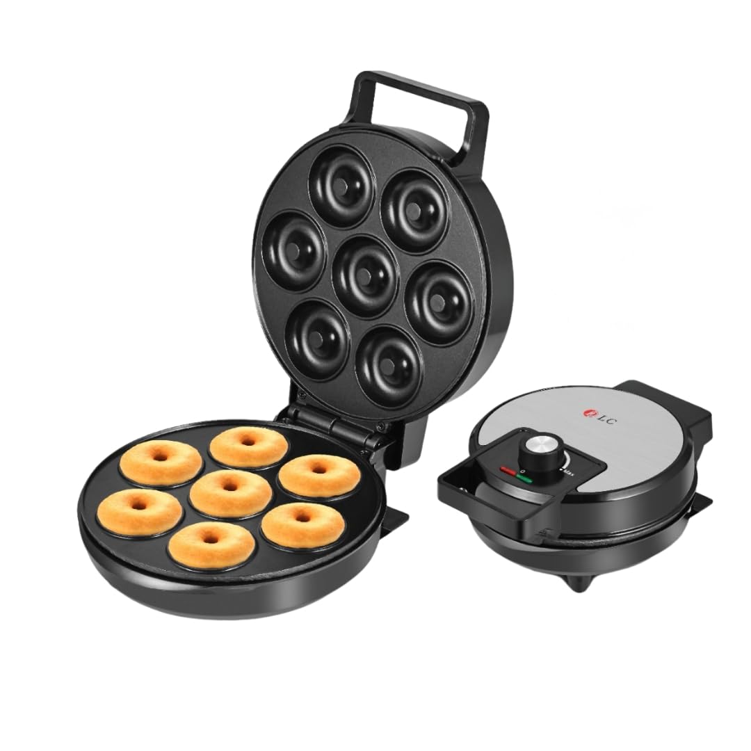 DLC Mini Donut Maker - Electric Non-Stick Surface Makes 7 Small Doughnuts- Decorate, Frost or Ice Your Own for Kid Friendly Baked Dessert Treat - Donut Maker, Unique Summer Baking Activity for Adults