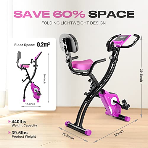 Techmoo Folding Exercise Bike, Magnetic Resistance 3 In 1 Portable Upright Foldable Exercise Bicycle Machine With Front And Back Arm Resistance Bands Adjustable Recumbent Stationary Bicycle Workout Fitness Cardio Strength Training Equipment For Home Indoor Office #TOP5
