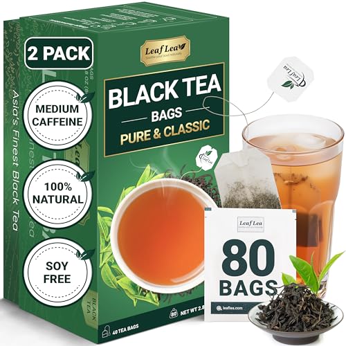 Image of LeafLea Premium Black Tea Bags, Rich Robust Loose-Leaf Style Brew, 80 Count