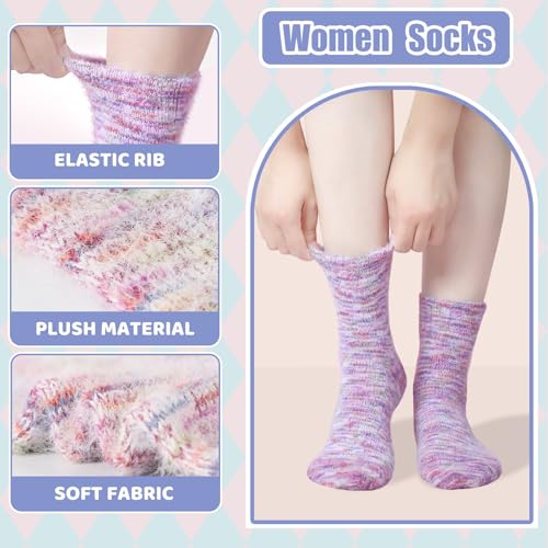ICEIVY Womens Fuzzy Socks Thick Soft Warm Winter Fluffy Cozy Cabin 5 Packs Casual Home Sleep Socks with Gifts Box2