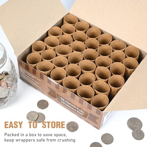 Image of LLIKED 36 PCS Preformed Coin Wrappers Rolls-Halves, Brown