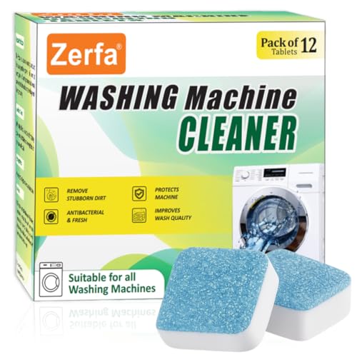 Image of Zerfa Pack of 12 Washing Machine Deep Cleaner Tablets, Descaling Powder Tablets for All Company's Front & Top Load Machine, for Automatic Cleaning of Tub & Drum Stain Remover (15g Each | 178g Total)