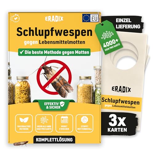 Preisvergleich Produktbild ERADIX Schlupfwespen gegen Lebensmittelmotten - 3 Karten à 1 Lieferung - Effektive Lebensmittelmotten Falle - Alternative zur Mottenfalle, Mottenspray, Schlupfwespen Lebensmittelmotten