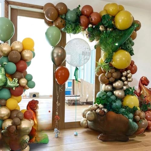 Image of Dinosaur Balloon Arch Kit, Retro Green Orange Brown Garland Balloon