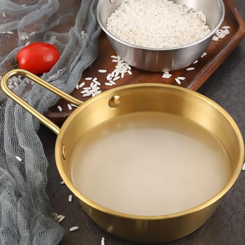 Image of 2-Pack Makgeolli Bowls | 304 Stainless Steel Korean Traditional Rice Wine Bowls with Handle | Gold Finish Soup Bowl, Camping Food Bowl, Hiking Cup | 10 oz (300 ml), 4.7 Inch