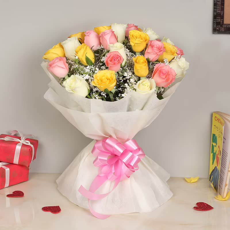 FlowerAura Fresh Live Flower Bouquet of 30 Mix Roses Flowers For Birthday & Anniversary Gift, Wedding Gift, Mother's Day Gift, Love & Romance Gift, Father's Day Gift (Same Day Delivery)-image-19