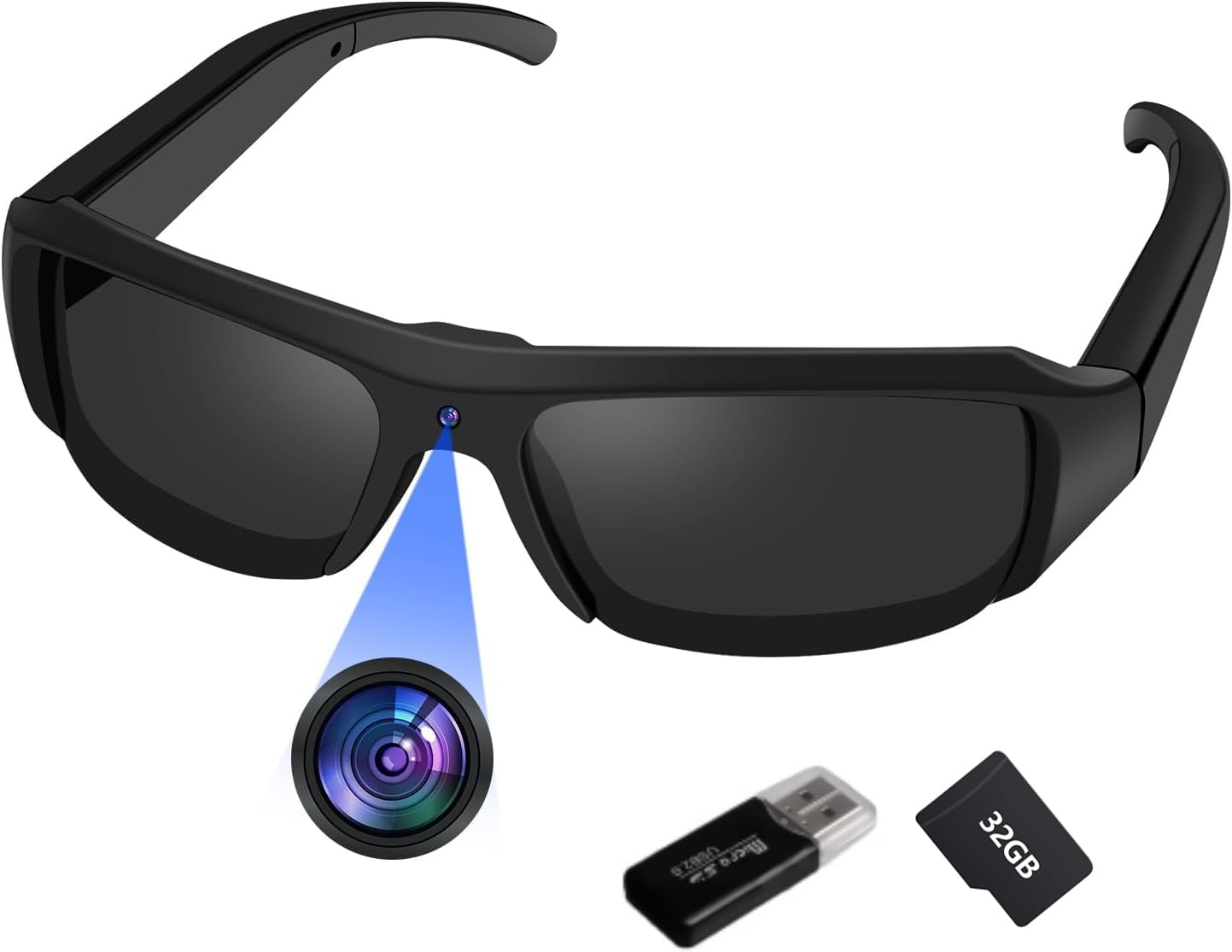 Lunettes De Soleil Avec Caméra D’action HD 1080P - Enregistrement Vidéo, Photo, Angle 90° - Batterie 2h, Inclut Carte 32 Go