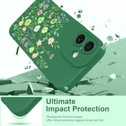 Image of Designed for iPhone 16 Case Flower for Women Girls, Green | Cute Floral Pattern Liquid Silicone Phone Case [Full Camera Protection] Slim Soft TPU Protective Cover