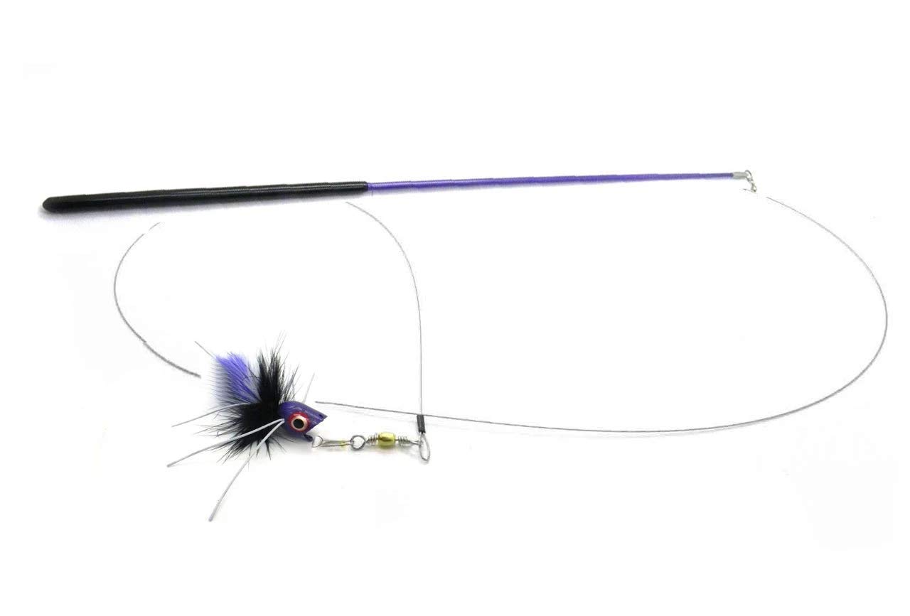 Kat Fly 2 Inch Handmade Cat Toy Teaser Bug with 19 Inch White Wand - Purple Natural Material Toy, Durable Fiberglass Wand & Line, Hunting Instinct