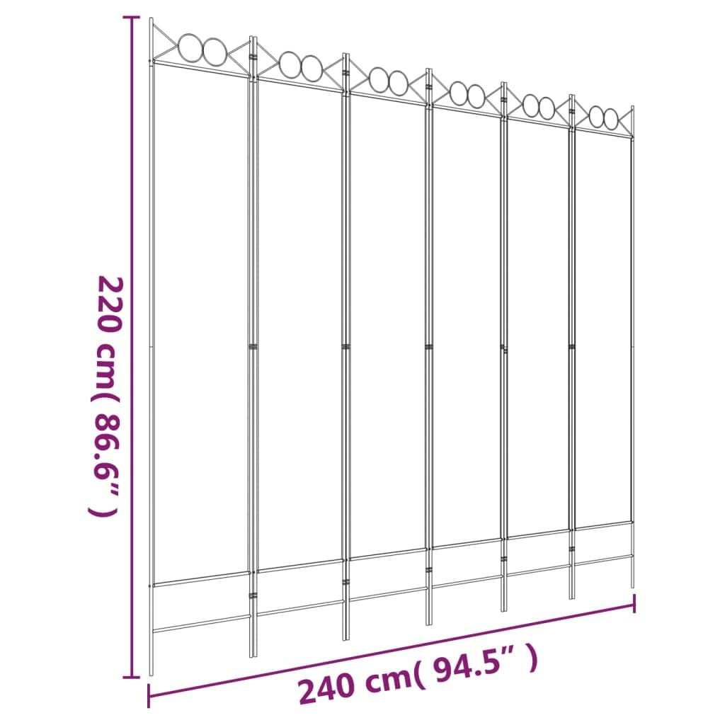 Biombo Plegable de 6 Paneles - Separador de Ambientes y Decoración de Privacidad para Patio - Enrejado Blanco de Tela y Hierro 240x220 cm