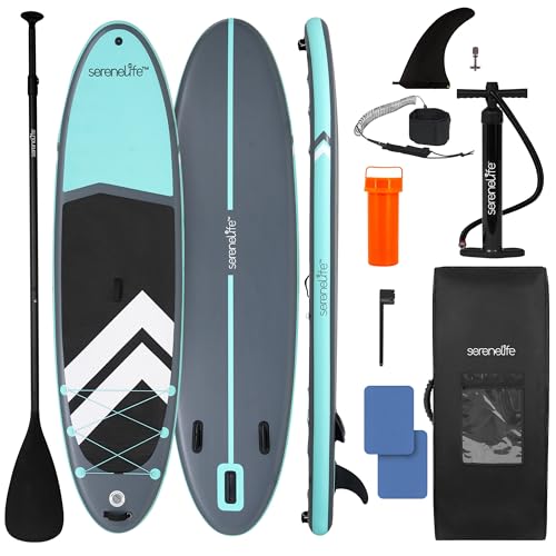 SereneLife 11’ Inflatable SUP - Pet-Friendly Stand-Up Paddle board for Adults and Pet Ride Alongs - 35” Wide Stable Design with Non-Slip EVA Deck Pad, GoPro Mount and SUP Accessories, 440 lbs Capacity