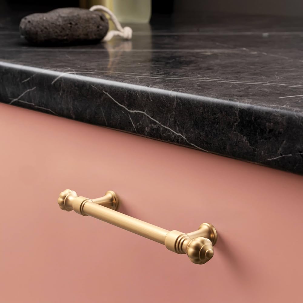 Paquete de 10 manijas de gabinete de 5 pulgadas (128 mm), tiradores de cajón de alambre de cobre dorado cepillado, tiradores de gabinete de cocina, accesorios de gabinete para dormitorio, baño,