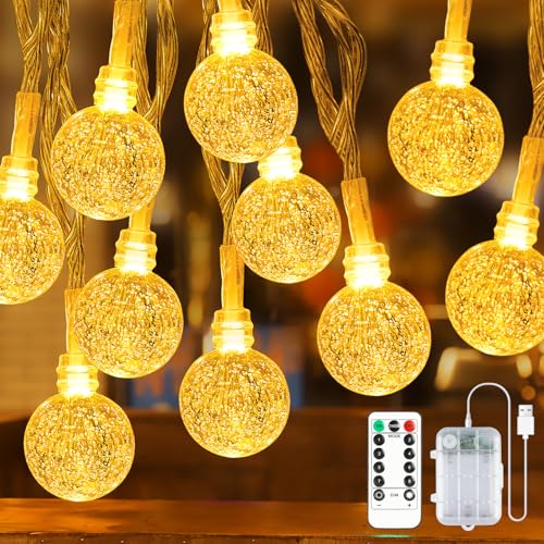 OMIKA 15FT 30 LED Battery Operated Christmas Lights String with Remote Timer and 8 Modes, Warm White USB Powered Fairy Lights Waterproof for Indoor Bedroom Outdoor Garden Patio Decor