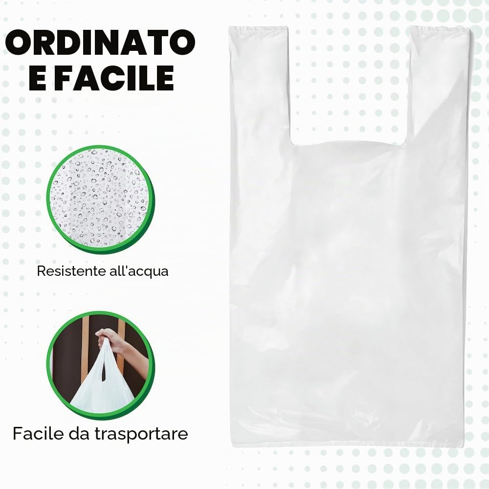 Sacchetti Bianchi in Plastica Ecologica con Manici - Stile Gilet, Dimensioni a Scelta per Spesa, Regali, Boutique