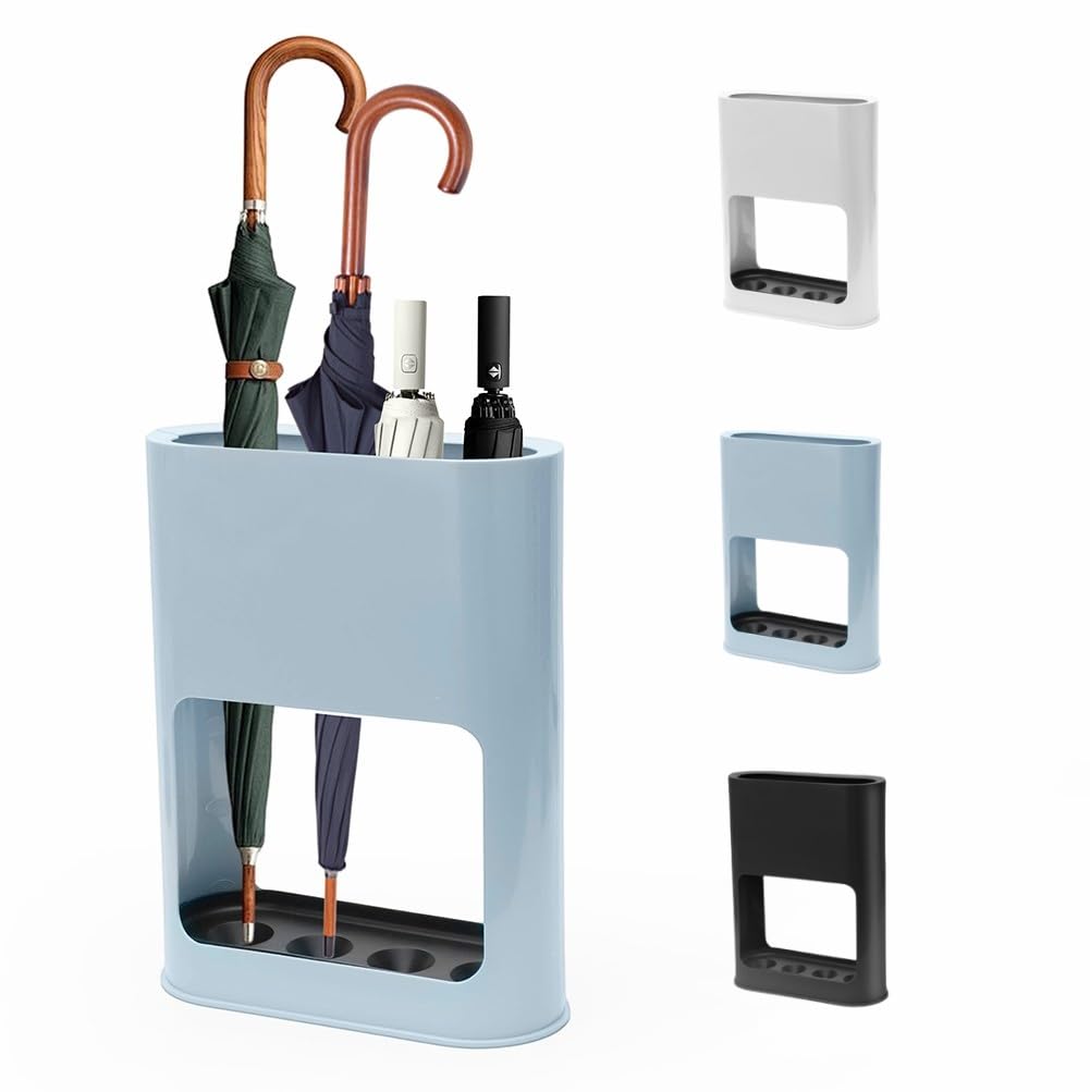 LOMUG Portaombrelli Design Moderno Porta Ombrelli in Metallo, Contenitore per Ombrelli con Vaschetta Scolapioggia Rimovibile, Portaombrelli Autoportante per Casa Ufficio per Ombrelli Lunghi/Corti,Azul
