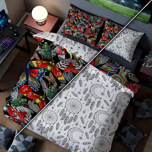 Housse de couette microfibre douce 240x220 réversible motifs imprimés - 4