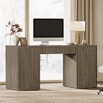 SICOTAS 61" Large Office Computer Desk with Storage Modern Home Office Desks with Drawer & Doors Fluted Desks Executive Desk Wooden Writing Table Vanity Table for Living Room Bedroom, Grey Alder