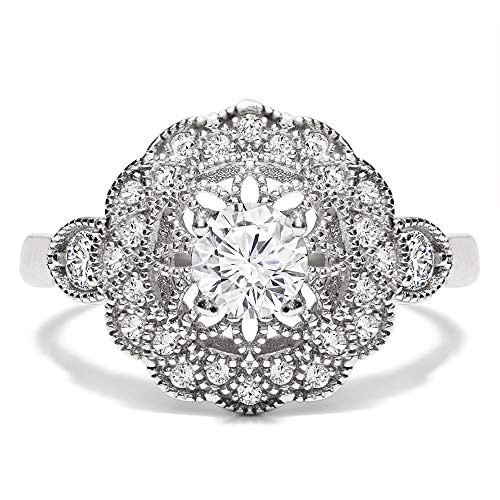 Twobirch 18K White Gold Microplated Art Deco Floral Design Duo Bridal Ring Set Engagement Ring And Wedding Band With Cubic Zirconia (Set (2 Rings), Size 7) #TOP6