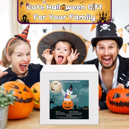6 FT Halloween Inflatable Ghost Pumpkin with Witch Hat & Boo Sign - image 8