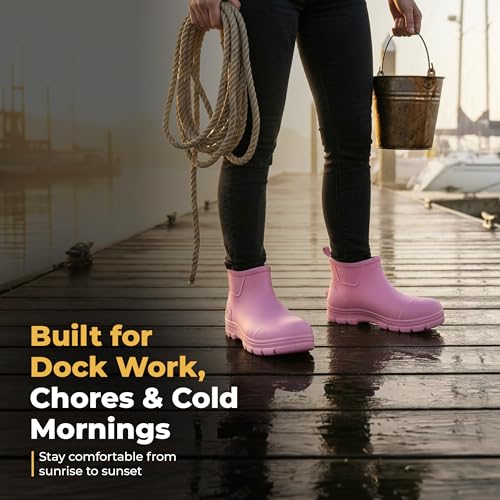 Image of Waterproof Deck Boots for Men & Women | Lightweight, Anti-Slip Rubber Rain Boots, 10 oz each | Pull-On Fishing & Ankle Boots for Sailing, Boating, Docks, Camping | Garden Boots for Everyday