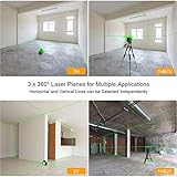 Huepar 3D Green Beam Self-Leveling Laser Level 3 x 360 Cross Line Three-Plane Leveling and Alignment Laser Level Tool and 67.72' Lightweight Extendable Tripod -Magnetic Pivoting Base GF360G & T16A