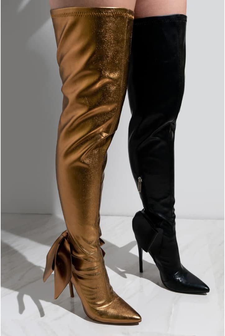 Cape Robbin Bonus Big Bow Pointy Toe Thigh High Boots (Bonus)