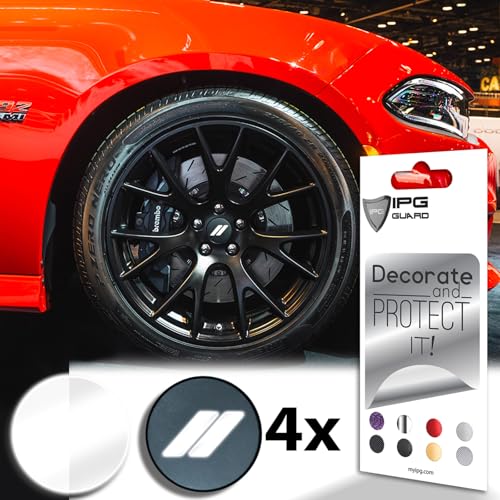 Image of IPG Compatible for Dodge Charger Challenger Durango Wheel Center Cap Decal Sticker Wrap Kit Personalize Your Vehicle (Inner Logo, Reflective - White)