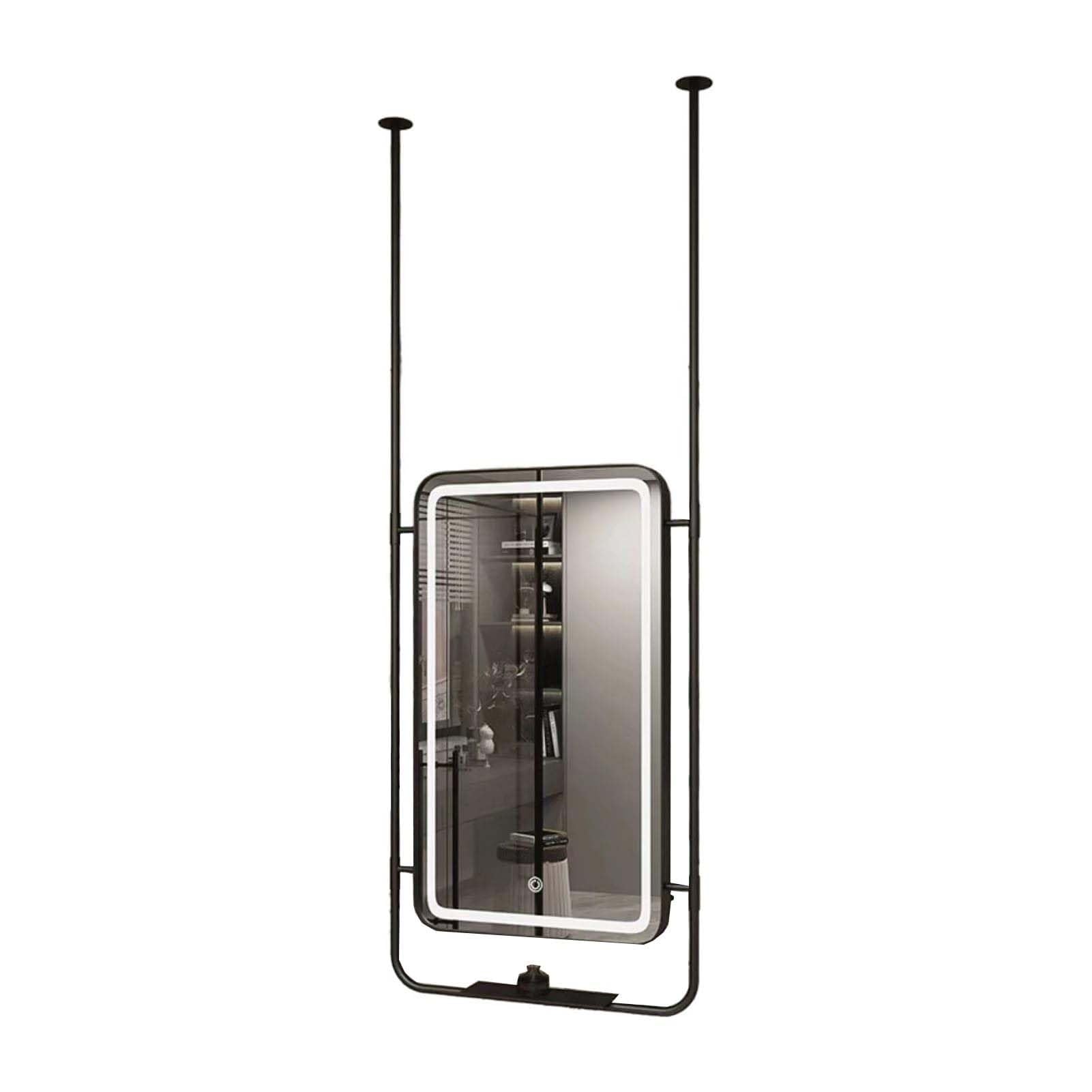 THEGA Mounted Mirror With LED Lights, Touch Screen Control Ceiling Hanging Mirror, HD Vanity Make-up Mirrors, Adjustable Brightness, For Bathroom Washroom Shaving(Black,120L x 60W cm)