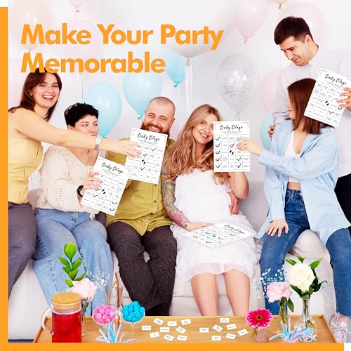 Image of Baby Shower Bingo Game, 50 Bingo Cards Perforated Calling Cards Bingo Games for Baby Shower, Bridal Wedding Shower (White)