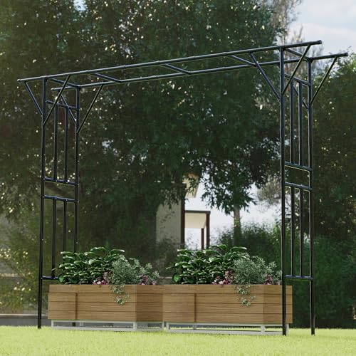 Flat Top Garden Arch Trellis 11FT x 9FT, Super Large Arbor Trellis for Climbing Plants Outdoor 141.7in x 108in x 19.7in, Metal Garden Frame for Backyard, Lawn, Archway, Wedding Decoration, Patio Black