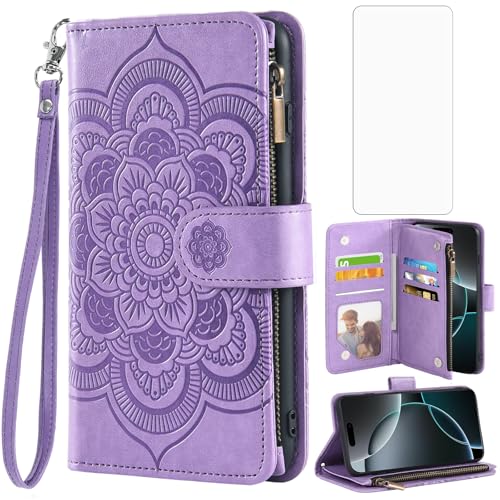 Coque iPhone 17 Pro Max antichoc à rabat fleur avec vitre en verre