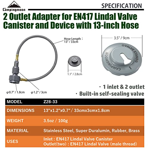 Camping Moon Campingmoon 2 Outlets Adapter For En417 Lindal Valve Canister And Device With 13-Inch Extend Hose Z28-33 #TOP1