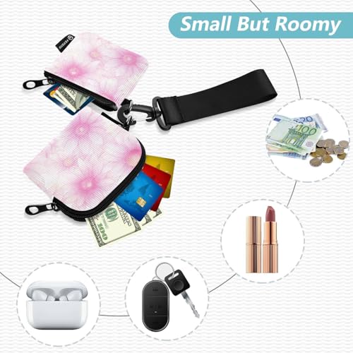 Cartoon Coneflower Peach Women's Wallets Card Cases Small Detachable Card Wallet Money Organizer with Wristlet Strap for Work Travel 2 Packs2