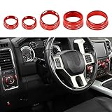 Hoolcar Air Conditioner Headlight Switch Knob Cover Aluminum Alloy Center Console Switch Knob Cover Compatible with 2013-2017 Dodge Ram, Interior Accessories, Red, 5PCs