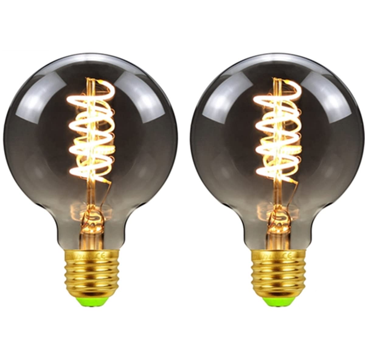 bombilla LED Edison, Bombilla Vintage Filamento Espiral 4W Casquillo E27, Bombilla decorativa de vidrio gris ahumado para dormitorio boda (2 paquete, G80)