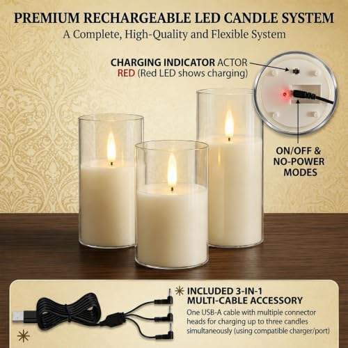 JQTEOYW Rechargeable Flameless Glass Candles with Remote, Ivory White — view 5