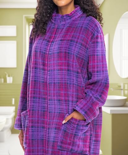 Image of Alexander Del Rossa Long Zip Up Robes, Plush Zipper Robes for Plus Size, Housecoats Zipper Front
