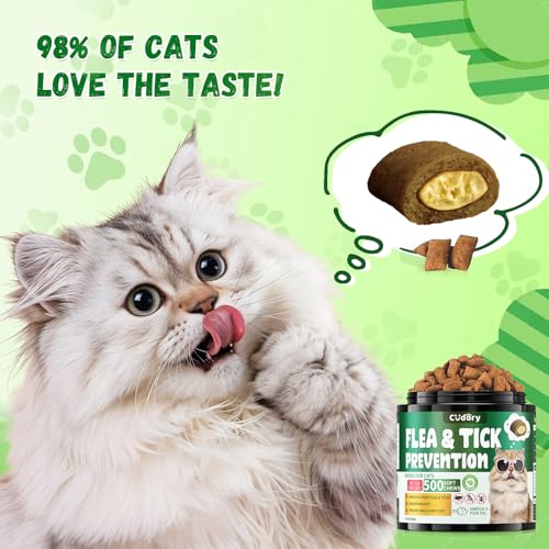 Flea and Tick Prevention for Cats – 500 Crunchy & Creamy Chews, Cat Flea Chewables with Skin & Coat Support – Oral Supplement for All Breeds & Ages – Natural Chicken Flavor - Image 3