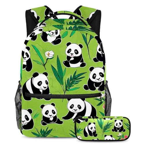 Cartable panda vert et trousse d'école pour le quotidien des garçons et filles au collège