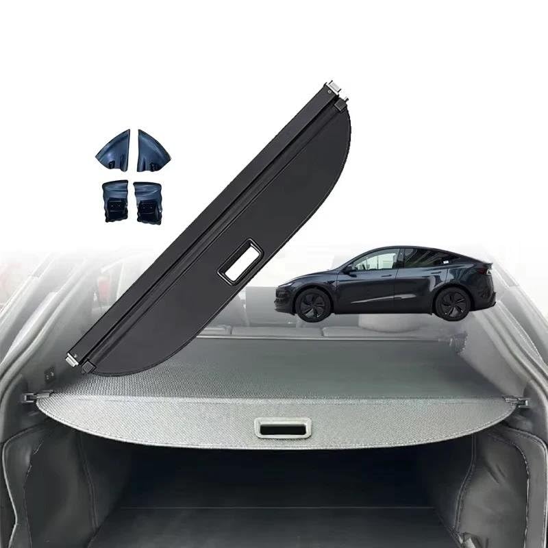 Genérico Juego Fundas Maletero Cubierta Organizadora Cortina Maletero Coche para Tesla para Modelo Y Juniper 2025-2026, Estante Trasero Funda retráctil Maletero(Canvas)