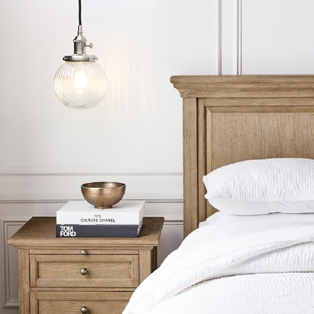 Lampada a sospensione industriale a soffitto in vetro, lampadario soffitto da bar loft retrò con paralume in vetro rigato per isola cucina, sala da pranzo, soggiorno, camera da letto