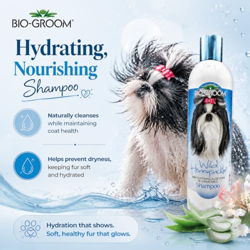 Image of Bio-Groom Wild Honeysuckle Dog Shampoo - Natural Scent Pet Shampoo, Aloe Vera, Chamomile, Cat & Dog Bathing Supplies, Puppy Wash, Cruelty-Free, Made in USA, Quick Rinse Cat Shampoo - 12 fl oz 1-Pack