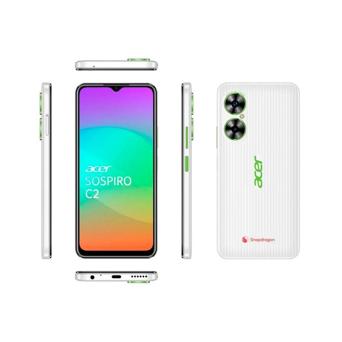 acer Smartphone Sospiro C2 4G White Green, Snapdragon 680, 4GB+256GB, Pantalla 6.51″, Cámara 50MP, Batería 5000mAh